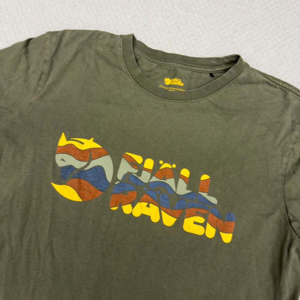 Fjallraven Shirt Mens Large Olive Green Multicolor Logo Graphic Tee Casual - Picture 3 of 7